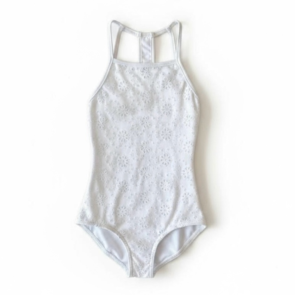NWT Capezio White Eyelet Ballet Leotard | Girls Small 4-5 | Dance Gymnastics